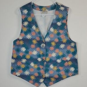 Vintage Stampede Floral Denim Vest Size Med Cotton BoHo Cottagecore Y2K